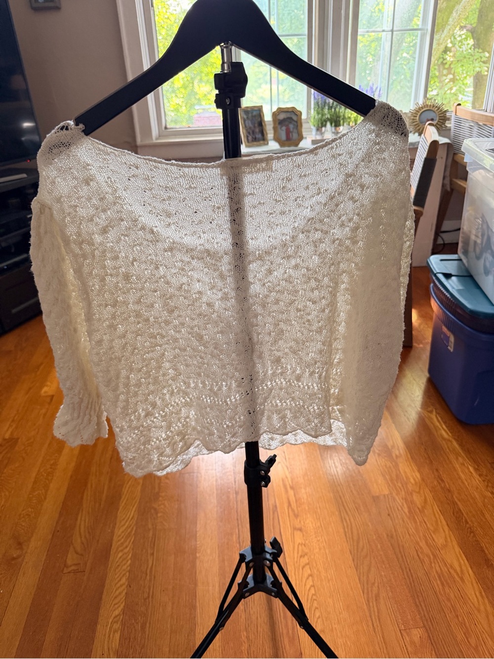 NATURAL LIFE Women's White Open-Knit Cropped Sweater Top